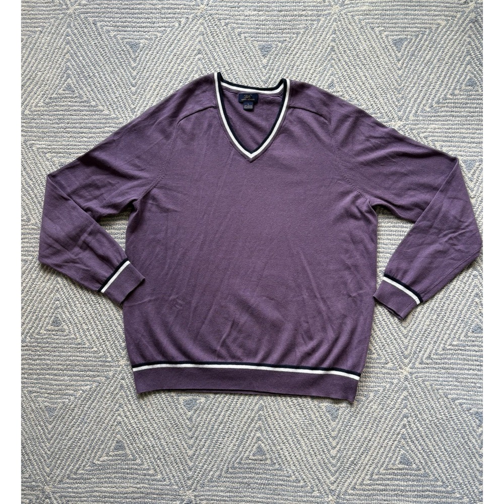 Brooks Brothers 346 V-Neck Sweater‎ - Cotton/Cashmere - Purple - Large